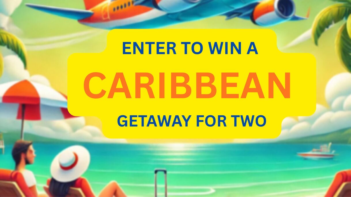 Win a Caribbean Getaway for Two — White sand beach, turquoise water, and tropical palm trees.