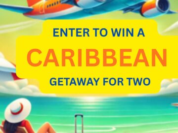 Win a Caribbean Getaway for Two — White sand beach, turquoise water, and tropical palm trees.