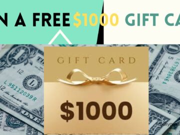 Free $1000 Gift Card Giveaway — simple white and blue background with card image.